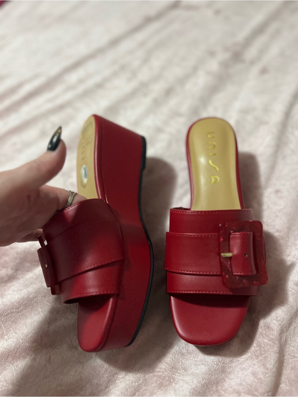 Y2K Red Platform Slide Sandals with Buckle
